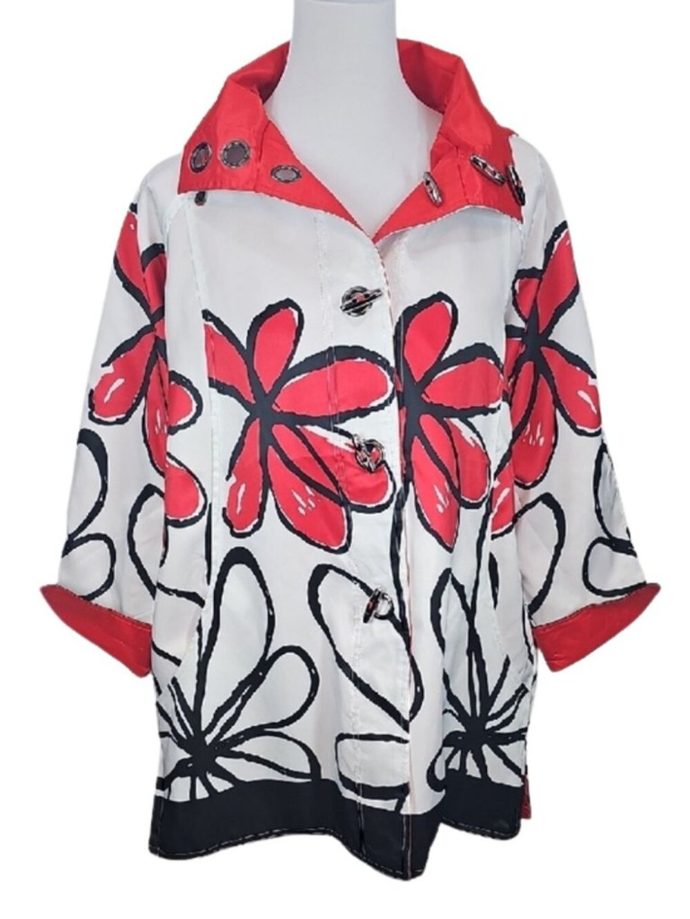 Oopéra Lindi Reversible Water Repellent Floral Raincoat Red White Classy Jacket